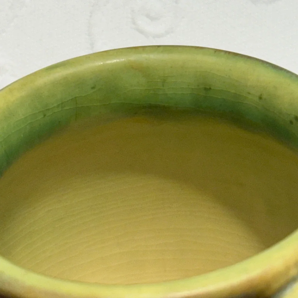 Antique 1930s Roseville Pottery Jonquil Jardiniere Squat Vase Double Handled